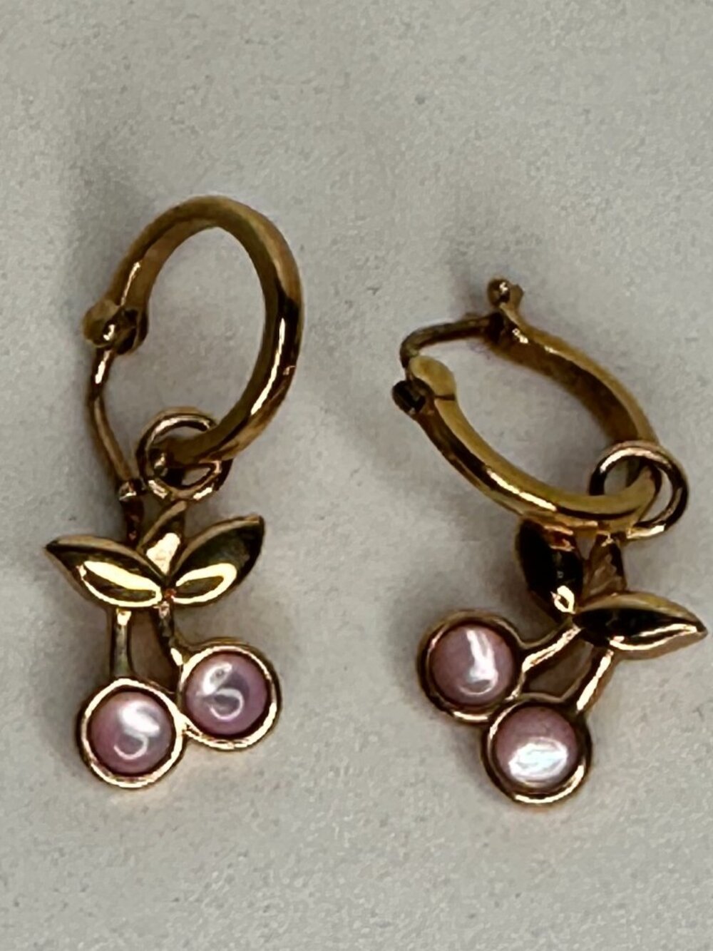 Coach Pink Cherry Charm Huggie Hoop Earrings Gold Tone - Picture 7 of 9